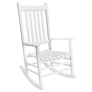 rocking chair-wooden frame chair,indoor & outdoor fade-resistant rocker with 350lbs weight capacity,all weather porch rocker for garden,lawn,balcony,backyard and patio porch rocker 1 white
