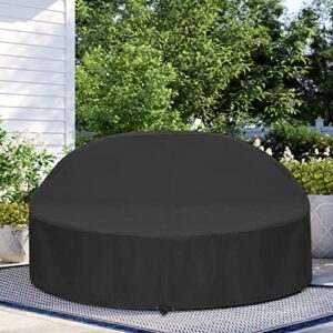 SunPatio Outdoor Daybed Cover Waterproof 88 Inch, Round Daybed Cover Patio Canopy Sofa Cover with Taped Seam and Air Vent, 88" L x 85" W x 16"/35" H, All Weather Protection, Black