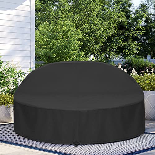 SunPatio Outdoor Daybed Cover Waterproof 88 Inch, Round Daybed Cover Patio Canopy Sofa Cover with Taped Seam and Air Vent, 88" L x 85" W x 16"/35" H, All Weather Protection, Black