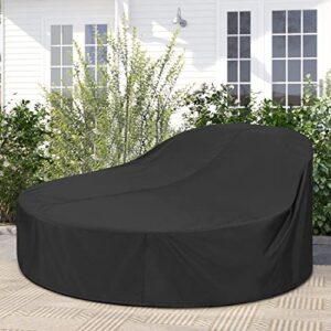SunPatio Outdoor Daybed Cover Waterproof 88 Inch, Round Daybed Cover Patio Canopy Sofa Cover with Taped Seam and Air Vent, 88" L x 85" W x 16"/35" H, All Weather Protection, Black
