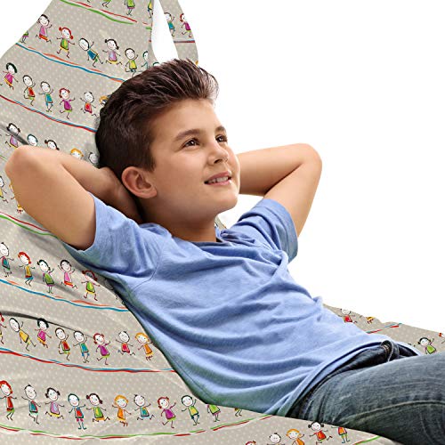 Ambesonne Funny Lounger Chair Bag, Playing Girls Boys Game Funny Moments on Polka Dots Backdrop Cartoon, High Capacity Storage with Handle Container, Lounger Size, Multicolor