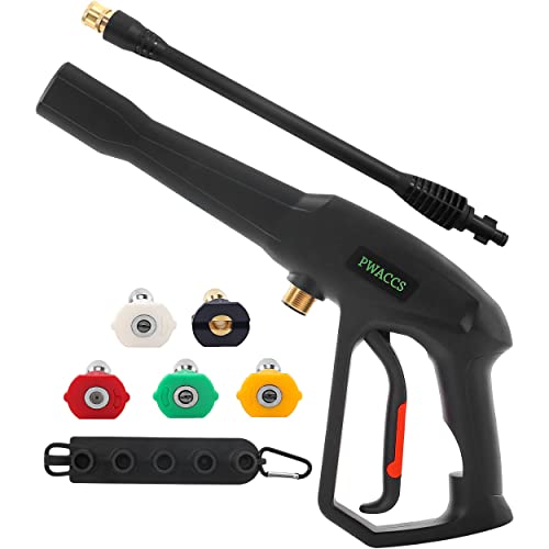 PWACCS Pressure Washer Gun Replacement with Extension Wand Kit — Power Washing Trigger Handle with 5 Spray Nozzles — Pressure Washer Parts Compatible with Ryobi, Green Works & Karcher — 2000 PSI MAX