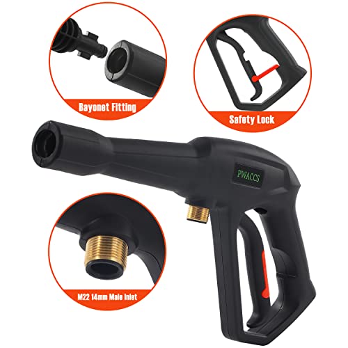 PWACCS Pressure Washer Gun Replacement with Extension Wand Kit — Power Washing Trigger Handle with 5 Spray Nozzles — Pressure Washer Parts Compatible with Ryobi, Green Works & Karcher — 2000 PSI MAX