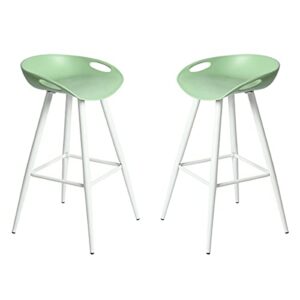 set of 2 bar stools, 31.7″ simple modern style high counter stool with low backrest & footrest & metal legs & pp seat, portable barstools for kitchen island patio balcony, white &lime green …