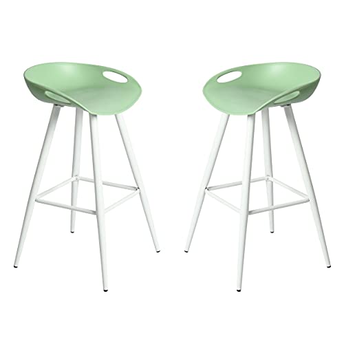 Set of 2 Bar Stools, 31.7" Simple Modern Style High Counter Stool with Low Backrest & Footrest & Metal Legs & PP Seat, Portable Barstools for Kitchen Island Patio Balcony, White &Lime Green …