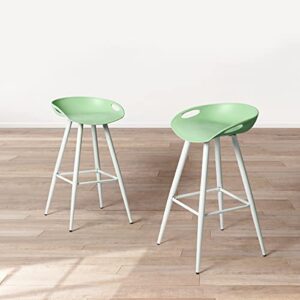 Set of 2 Bar Stools, 31.7" Simple Modern Style High Counter Stool with Low Backrest & Footrest & Metal Legs & PP Seat, Portable Barstools for Kitchen Island Patio Balcony, White &Lime Green …