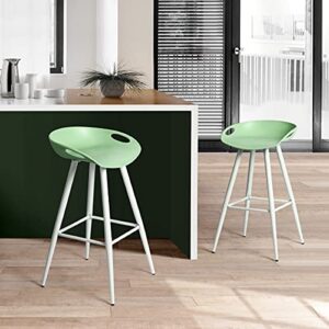 Set of 2 Bar Stools, 31.7" Simple Modern Style High Counter Stool with Low Backrest & Footrest & Metal Legs & PP Seat, Portable Barstools for Kitchen Island Patio Balcony, White &Lime Green …