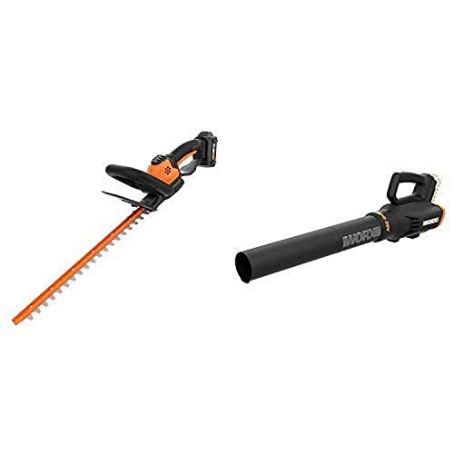 WORX WG261 20V Power Share 22-inch Cordless Hedge Trimmer, Battery and Charger Included with Power Share Cordless Turbine Blower, 2-Speed, Bare Tool Only