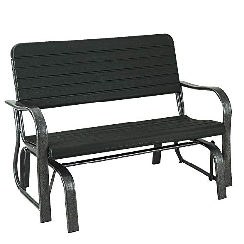 Giantex Outdoor Glider Bench w/Steel Frame Patio Glider Loveseat Porch Swing Bench with Ergonomic Armrest & Backrest, 2-Seat Rocking Chair for Porch, Garden, Backyard, Lawn