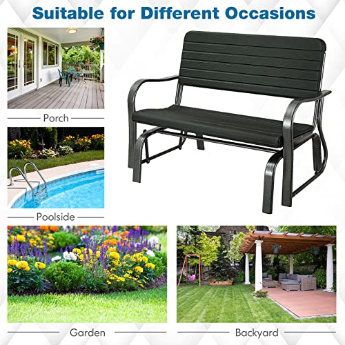 Giantex Outdoor Glider Bench w/Steel Frame Patio Glider Loveseat Porch Swing Bench with Ergonomic Armrest & Backrest, 2-Seat Rocking Chair for Porch, Garden, Backyard, Lawn