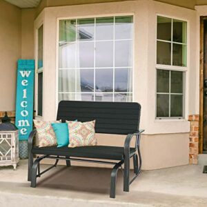 Giantex Outdoor Glider Bench w/Steel Frame Patio Glider Loveseat Porch Swing Bench with Ergonomic Armrest & Backrest, 2-Seat Rocking Chair for Porch, Garden, Backyard, Lawn