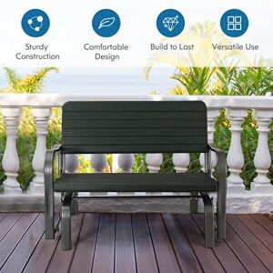 Giantex Outdoor Glider Bench w/Steel Frame Patio Glider Loveseat Porch Swing Bench with Ergonomic Armrest & Backrest, 2-Seat Rocking Chair for Porch, Garden, Backyard, Lawn