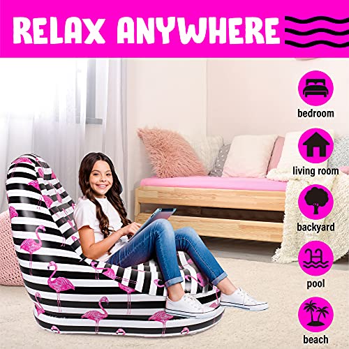 Inflatable Deck Chair | Blow Up Chair | Blow Up Lounge Chair | Inflatable Pool Lounger | Inflatable Poolside Chairs 2 Pack | Flamingo Print | Portable Inflatable Seats for Lounge | Indoor/Outdoor Use