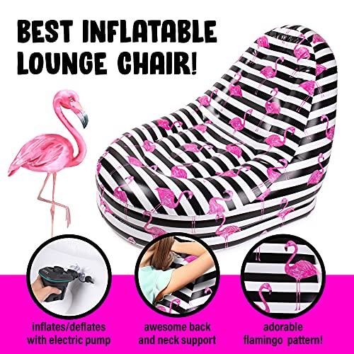 Inflatable Deck Chair | Blow Up Chair | Blow Up Lounge Chair | Inflatable Pool Lounger | Inflatable Poolside Chairs 2 Pack | Flamingo Print | Portable Inflatable Seats for Lounge | Indoor/Outdoor Use