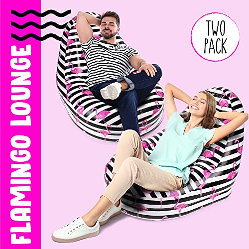 Inflatable Deck Chair | Blow Up Chair | Blow Up Lounge Chair | Inflatable Pool Lounger | Inflatable Poolside Chairs 2 Pack | Flamingo Print | Portable Inflatable Seats for Lounge | Indoor/Outdoor Use