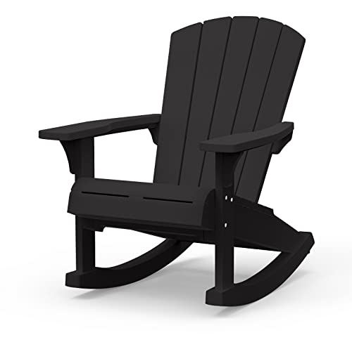 Keter Adirondack Rocker Resin Outdoor Furniture Patio Chair -Perfect for Porch, Pool, and Fire Pit Seating, Dark Grey