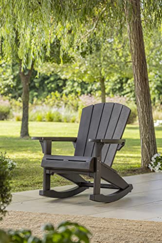 Keter Adirondack Rocker Resin Outdoor Furniture Patio Chair -Perfect for Porch, Pool, and Fire Pit Seating, Dark Grey