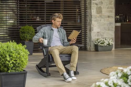 Keter Adirondack Rocker Resin Outdoor Furniture Patio Chair -Perfect for Porch, Pool, and Fire Pit Seating, Dark Grey