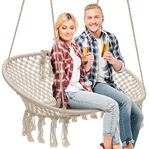 Sorbus Hammock Chair Macrame Hanging Swing Bench, Perfect for Indoor, Outdoor, Teens Girl Bedroom, Home, Room, Patio, Deck, Yard, Garden, Knitted Floating Swinging Bench, (Double Swing)