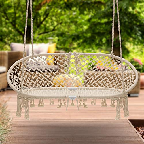 Sorbus Hammock Chair Macrame Hanging Swing Bench, Perfect for Indoor, Outdoor, Teens Girl Bedroom, Home, Room, Patio, Deck, Yard, Garden, Knitted Floating Swinging Bench, (Double Swing)