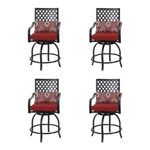 phi villa patio stools set of 4 with red cushions,outdoor metal swivel bar height chairs for home patio, back yard, cafes, bistro, restaurants and chic bars