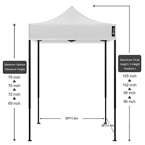 AMERICAN PHOENIX Canopy Tent 5x5 Pop Up Portable Tent Commercial Outdoor Beach Instant Sun Shelter (White)