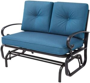 cemeon outdoor glider rocking chair patio swing glider bench for 2 person, metal frame loveseat chair with cushions (peacock blue)