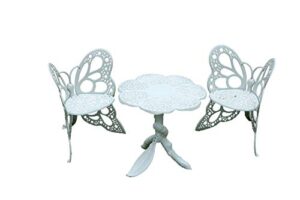 caesar furniture cast aluminum outdoor patio butterfly chair and table (3 pcs, white)