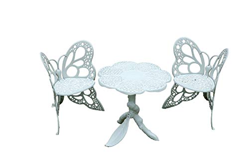 Caesar Furniture Cast Aluminum Outdoor Patio Butterfly Chair and Table (3 pcs, White)