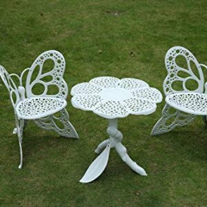 Caesar Furniture Cast Aluminum Outdoor Patio Butterfly Chair and Table (3 pcs, White)