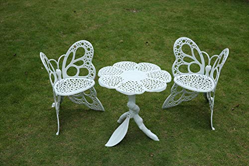 Caesar Furniture Cast Aluminum Outdoor Patio Butterfly Chair and Table (3 pcs, White)