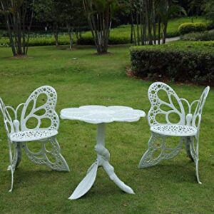 Caesar Furniture Cast Aluminum Outdoor Patio Butterfly Chair and Table (3 pcs, White)