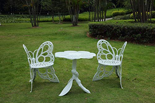 Caesar Furniture Cast Aluminum Outdoor Patio Butterfly Chair and Table (3 pcs, White)