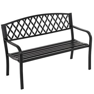 50-inch garden bench,park bench outdoor bench metal bench clearance yard porch bench chair with steel frame outdoor bench furniture for backyard entryway deck lawn, black