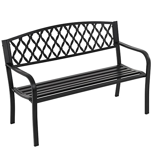 50-Inch Garden Bench,Park Bench Outdoor Bench Metal Bench Clearance Yard Porch Bench Chair with Steel Frame Outdoor Bench Furniture for Backyard Entryway Deck Lawn, Black