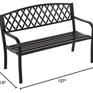 50-Inch Garden Bench,Park Bench Outdoor Bench Metal Bench Clearance Yard Porch Bench Chair with Steel Frame Outdoor Bench Furniture for Backyard Entryway Deck Lawn, Black