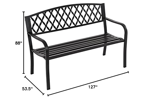 50-Inch Garden Bench,Park Bench Outdoor Bench Metal Bench Clearance Yard Porch Bench Chair with Steel Frame Outdoor Bench Furniture for Backyard Entryway Deck Lawn, Black