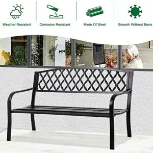 50-Inch Garden Bench,Park Bench Outdoor Bench Metal Bench Clearance Yard Porch Bench Chair with Steel Frame Outdoor Bench Furniture for Backyard Entryway Deck Lawn, Black