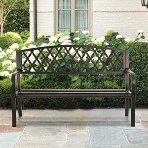 50-Inch Garden Bench,Park Bench Outdoor Bench Metal Bench Clearance Yard Porch Bench Chair with Steel Frame Outdoor Bench Furniture for Backyard Entryway Deck Lawn, Black