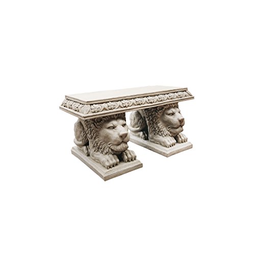 Design Toscano NG31140 Grand Lion of St. John's Square Outdoor Garden Bench Seat, gothic stone