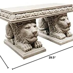 Design Toscano NG31140 Grand Lion of St. John's Square Outdoor Garden Bench Seat, gothic stone