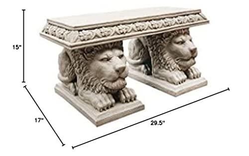 Design Toscano NG31140 Grand Lion of St. John's Square Outdoor Garden Bench Seat, gothic stone