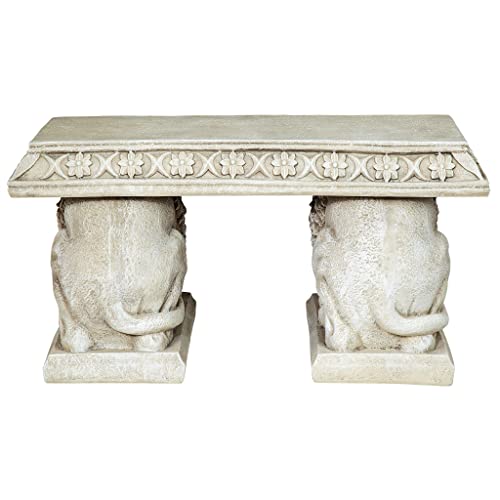 Design Toscano NG31140 Grand Lion of St. John's Square Outdoor Garden Bench Seat, gothic stone