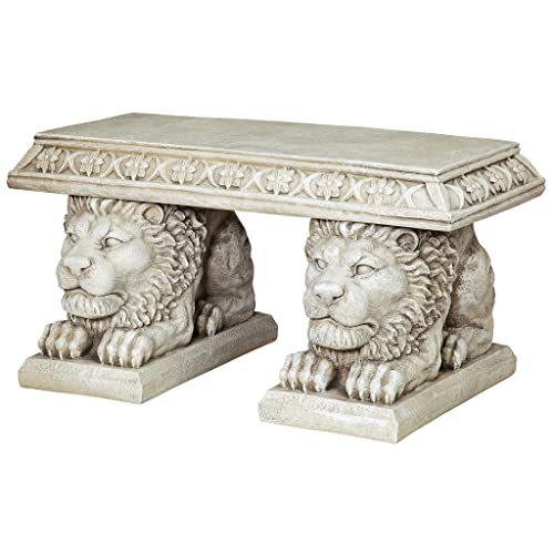 Design Toscano NG31140 Grand Lion of St. John's Square Outdoor Garden Bench Seat, gothic stone