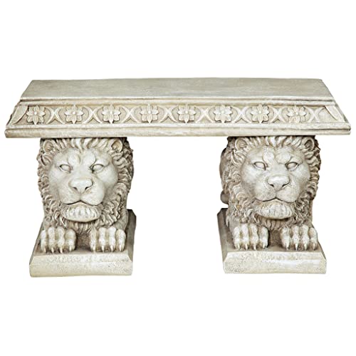 Design Toscano NG31140 Grand Lion of St. John's Square Outdoor Garden Bench Seat, gothic stone