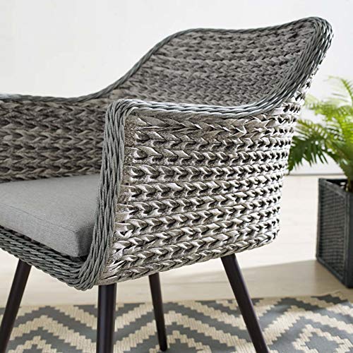 Modway Endeavor Wicker Rattan Aluminum Outdoor Patio Dining Arm Chair with Cushions in Gray Gray