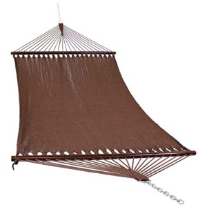 sunnydaze polyester rope hammock, large double wide two person with spreader bars – for outdoor patio, yard, and porch – mocha