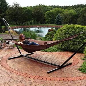Sunnydaze Polyester Rope Hammock, Large Double Wide Two Person with Spreader Bars - for Outdoor Patio, Yard, and Porch - Mocha