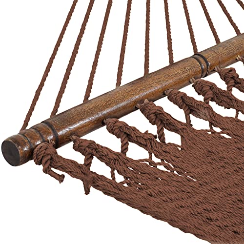 Sunnydaze Polyester Rope Hammock, Large Double Wide Two Person with Spreader Bars - for Outdoor Patio, Yard, and Porch - Mocha