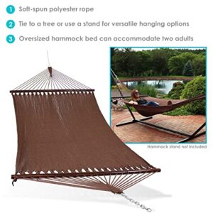 Sunnydaze Polyester Rope Hammock, Large Double Wide Two Person with Spreader Bars - for Outdoor Patio, Yard, and Porch - Mocha